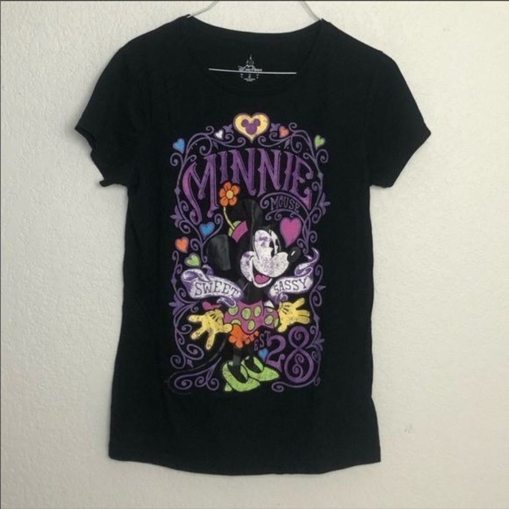 Disney Parks Minnie Mouse Sweet &  Sassy‎ Black T-Shirt Junior M Disneyland